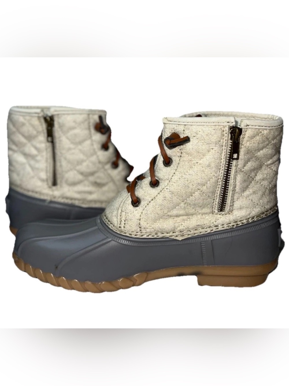 Nautica Wooley Quilted Duck Boots Cream Gray Size 9 Waterproof Winter Rain
